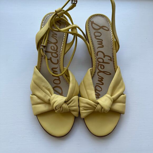 Sam Edelman Ingrid Leather Ankle Block Heel Honeydew Yellow 7M - Picture 1 of 10